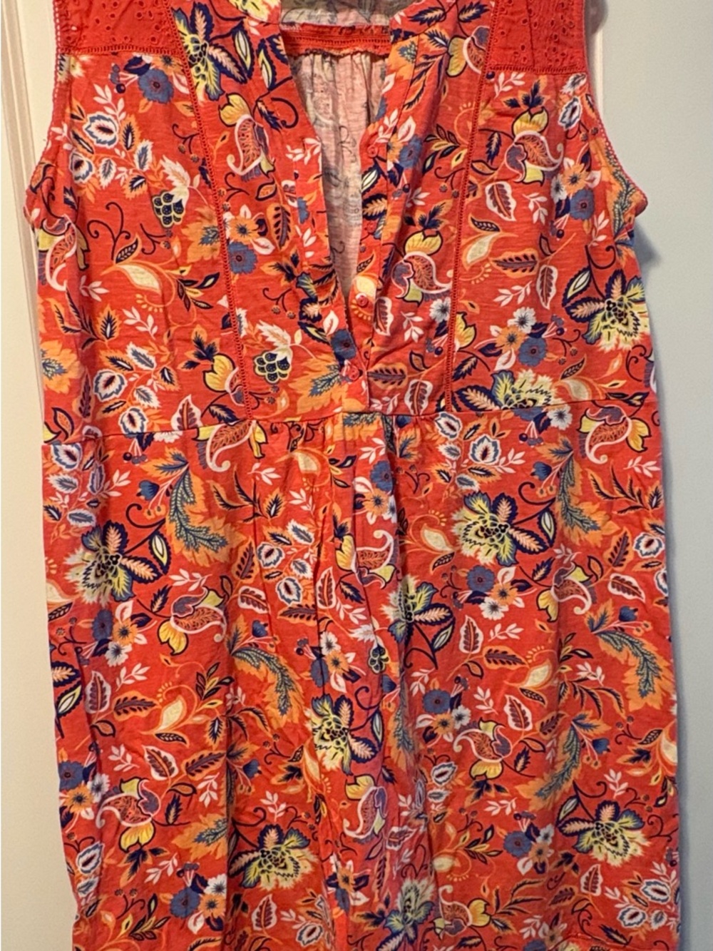 Basic Editions Orange Floral Top with Blue and Yellow Accents